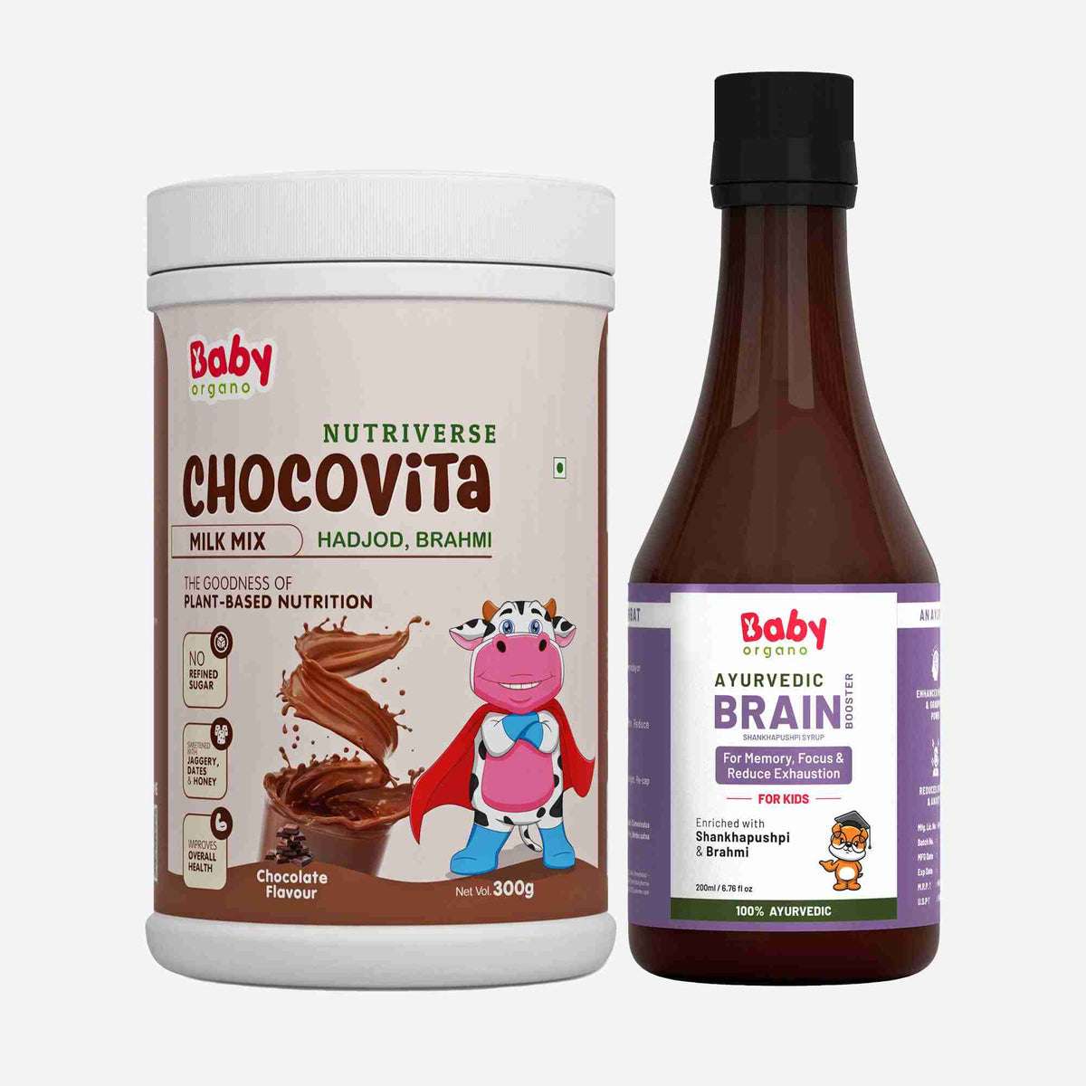 Brain & Growth Booster Combo | Shankhpushpi Syrup + Nutriverse Chocovita Milk Mix