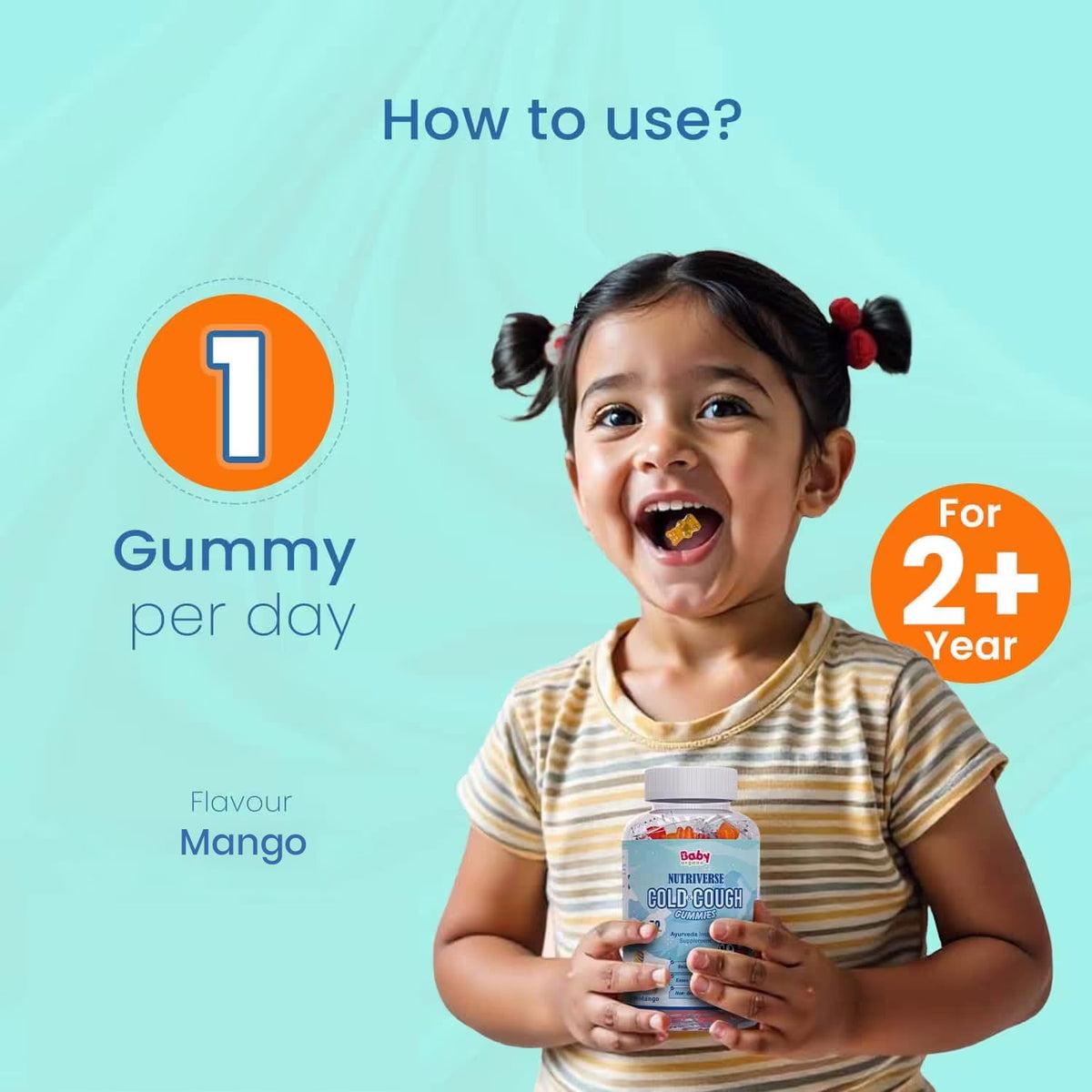 Nutriverse Cold and Cough Gummies | Made with Yashtimadhu & Turmeric | For Cold and Cough Relief | Ginger & Honey Flavour