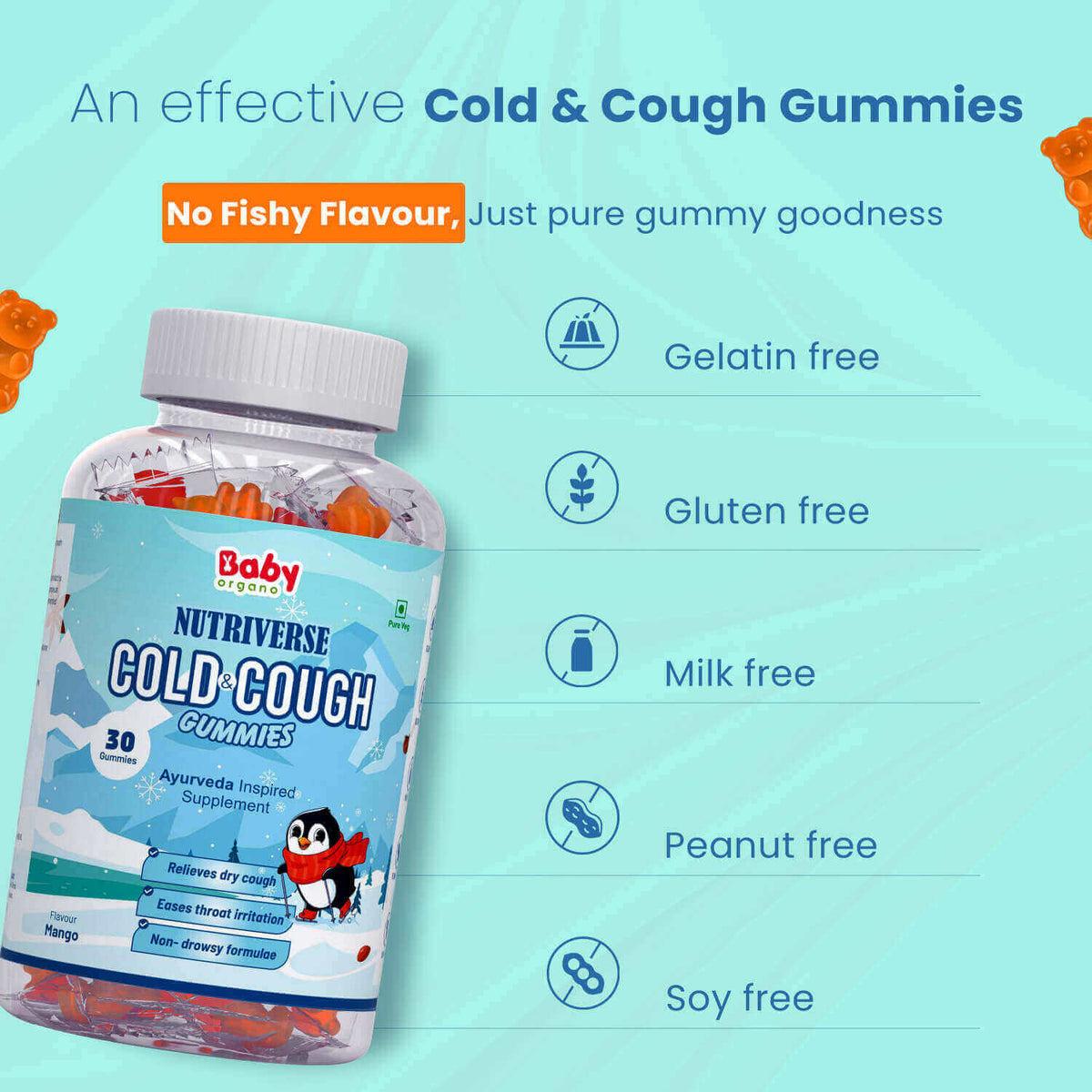 Nutriverse Cold and Cough Gummies | Made with Yashtimadhu & Turmeric | For Cold and Cough Relief | Mango Flavour