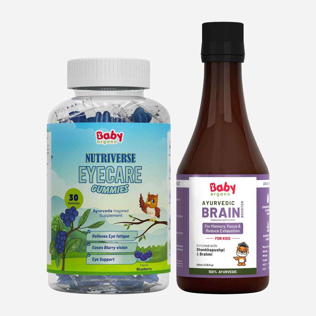 Brain Booster & Eye Care Combo | Nutriverse Eye Care Gummies + Shankhpushpi Syrup