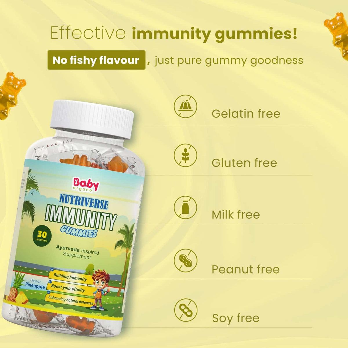 Nutriverse Immunity Gummies for Kids | Made with Guduchi & Turmeric | Support Immune System | Pineapple Flavour | 2+ Years