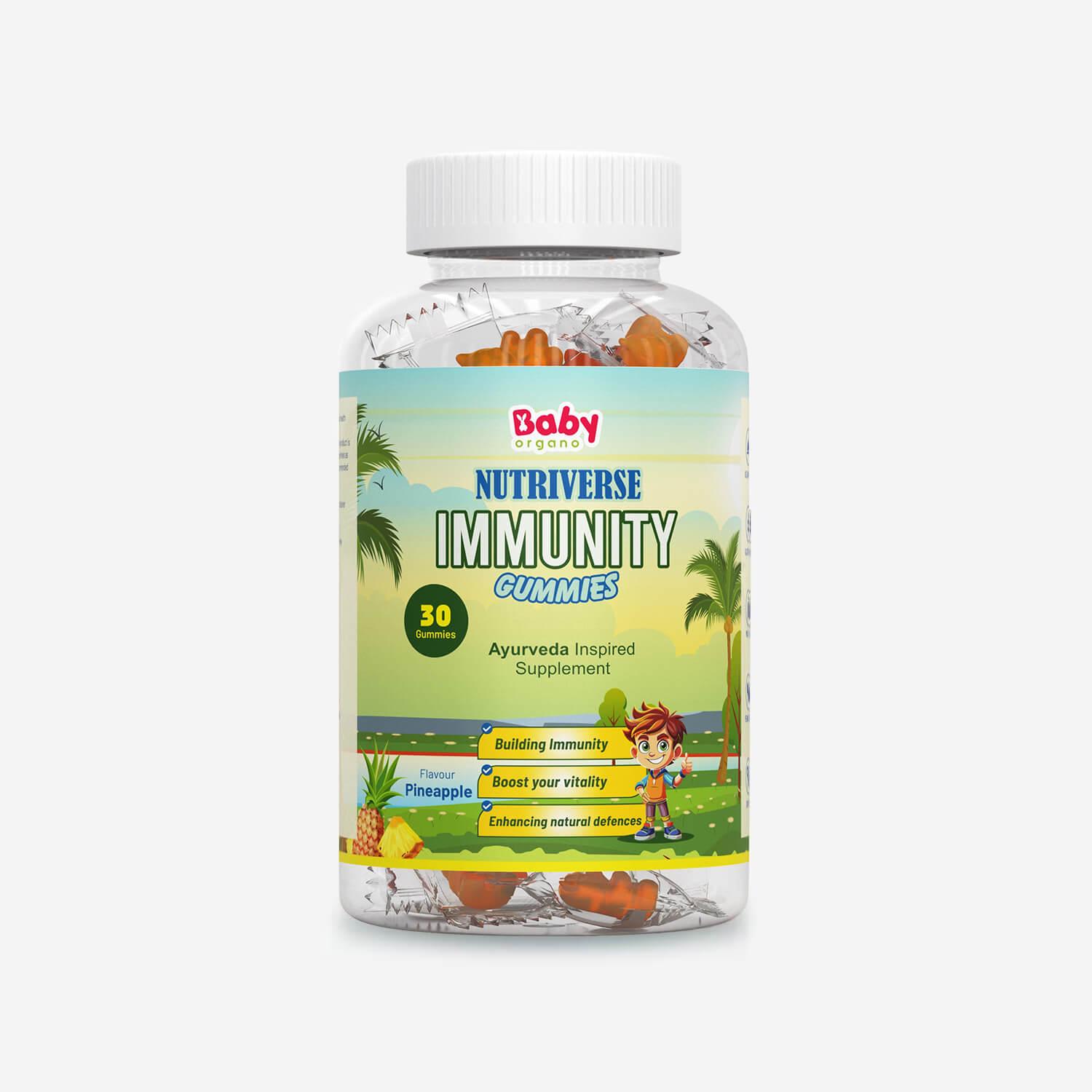 Nutriverse Immunity Gummies for Kids | Made with Guduchi & Turmeric | Support Immune System | Pineapple Flavour | 2+ Years