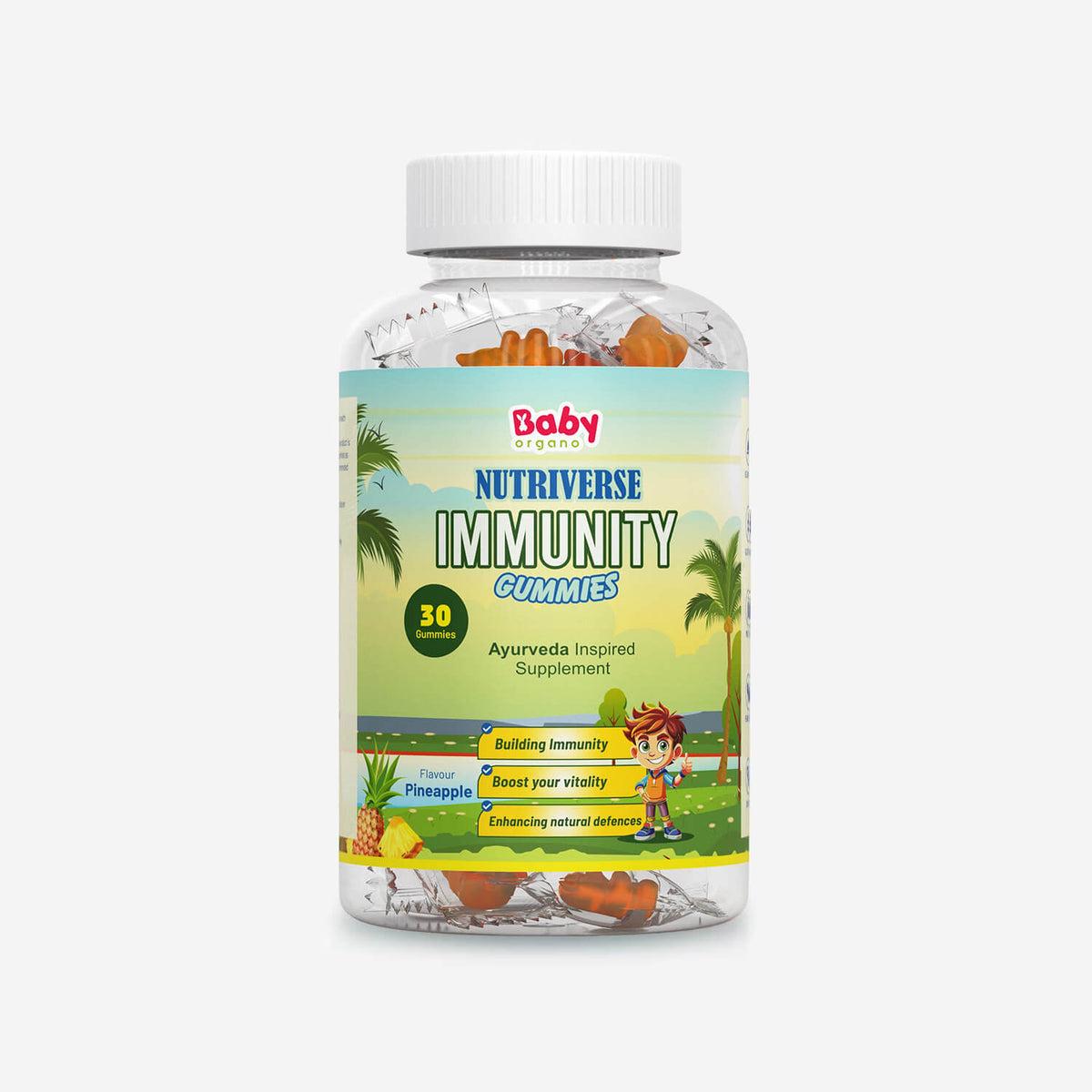 Nutriverse Immunity Gummies for Kids | Made with Guduchi & Turmeric | Support Immune System | Pineapple Flavour | 2+ Years