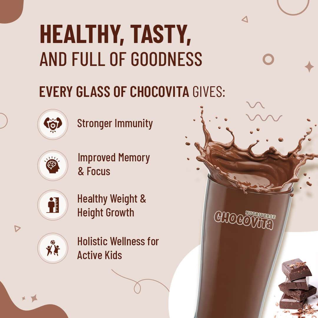 Nutriverse Chocovita Milk Mix | 8+ Herbs like Hadjod | Strengthens bones & muscles | Supports growth | Chocolate Flavor