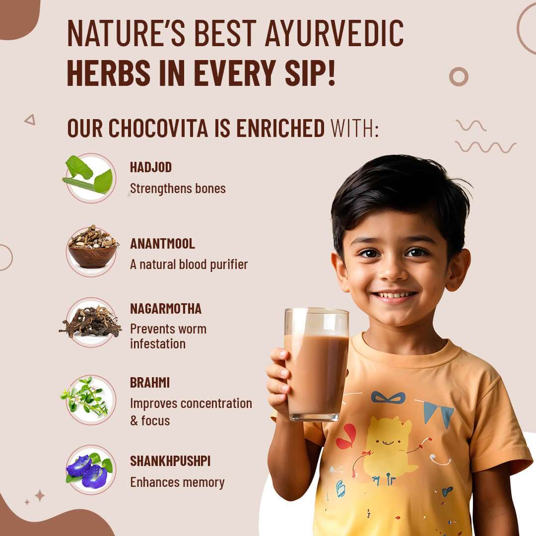 Nutriverse Chocovita Milk Mix | 8+ Herbs like Hadjod | Strengthens bones & muscles | Supports growth | Chocolate Flavor